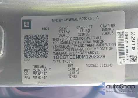 2021 Chevrolet Colorado 4Wd Long Box Lt z USA, uszkodzony, nr VIN 1GCGTCEN0M1202378